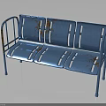 Blue Vintage Bench Furniture Featuring Metal Frame Three Seats And Worn Blue Surface