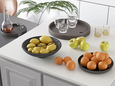 Fresh Fruits Displayed On Kitchen Countertop With Lemons Apples Oranges 3d model