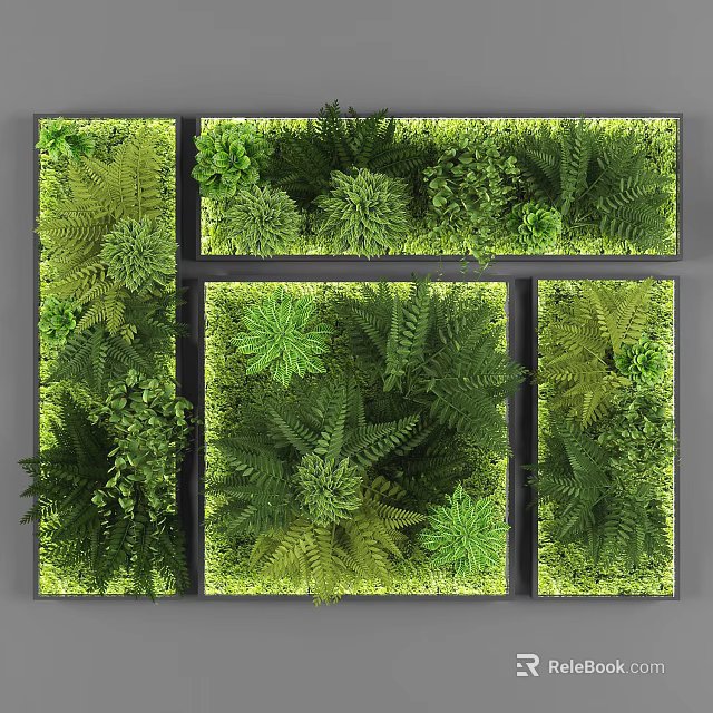 Living Plant Wall Featuring Modular Panels And Various Green Indoor Plants 3d model 