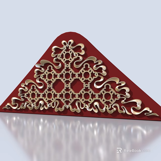 Intricate Golden Carved Patterns On Red Triangular Background With Curved Details 3d model