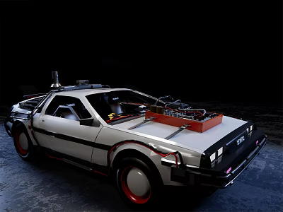 Classic DeLorean Car With White Body Red Wheels And Gull Wing Doors 3d model