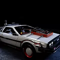 Classic DeLorean Car With White Body Red Wheels And Gull Wing Doors