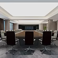 Spacious Modern Conference Room With Glass Windows Long Wooden Table Leather Chairs And TV Screen