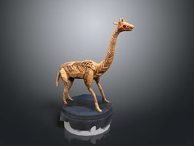 Woven Giraffe Sculpture Decorative Art Piece Display On Black Circular Base 3d model