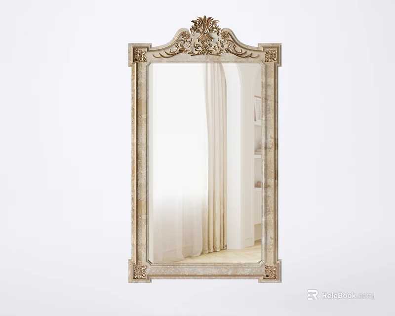 Ornate Classic Style Mirror With Decorative Top Frame For Interior Decor 3d model 