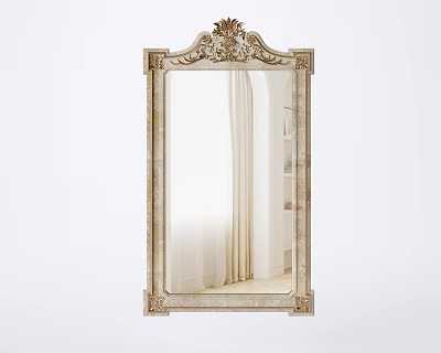 Ornate Classic Style Mirror With Decorative Top Frame For Interior Decor 3d model