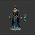 Game Movie Character In Blue Robe With Golden Decorations And Lantern Accessory