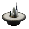Modern Round Coffee Table With Gradient Surface Adorned With Various Colored Decorative Vases 3d model