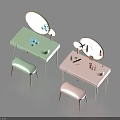 Light Green and White Dressing Tables with Mirror Stool and Cosmetics 3d model