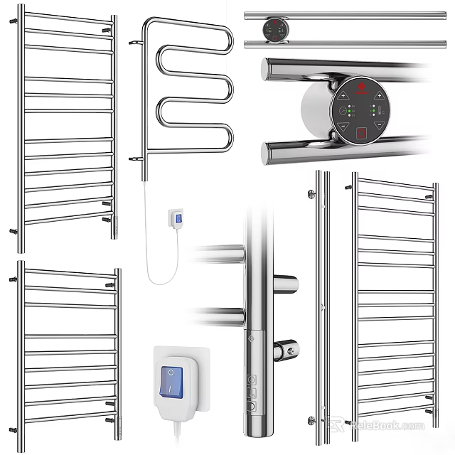 Stainless Steel Heated Towel Rails And Thermostats 3d model 