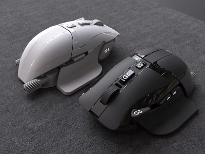 Modern White And Black Computer Gaming Mice With Ergonomic Design Features 3d model