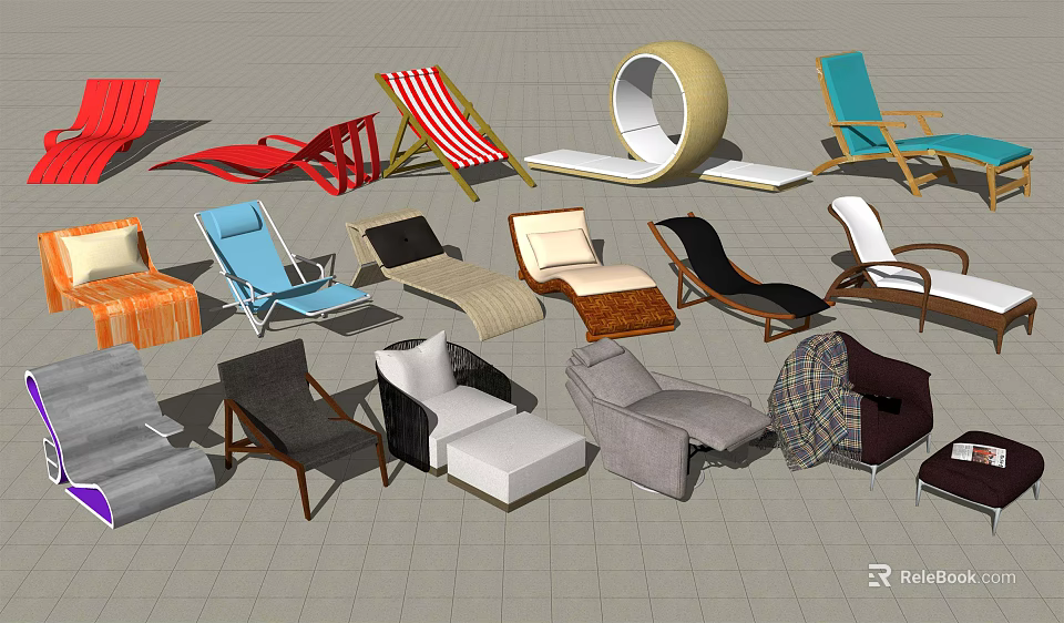 Various Stylish Lounge Chairs With Diverse Colors And Modern Designs 3d model 