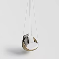 Modern Wicker Hanging Chair With White Cushion And Gray Pillows For Indoor Use