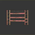 Rustic Wooden Shelving Unit With Red Frame And Multiple Open Storage Shelves 3d model