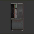 Vintage Red Green Storage Cabinet With Open Doors Drawers And Distressed Finish