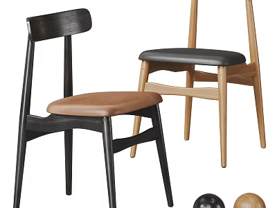 Modern Dining Chairs With Wooden Frames And Leather Seats In Black Brown And Natural Wood Tones 3d model