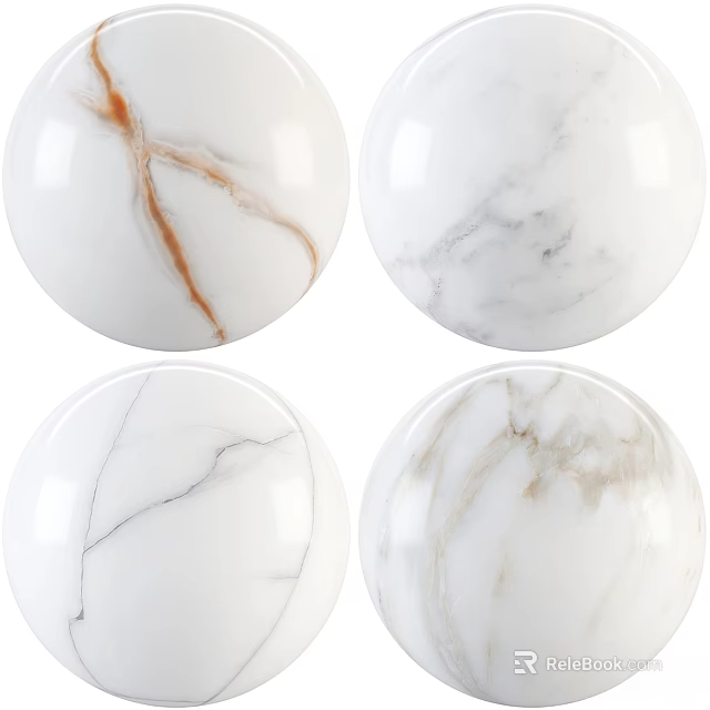 Circular Marble Components With Various Natural White Vein Patterns And Textures 3d model