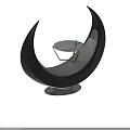 Modern Crescent Shaped Lounge Chair With Black Frame Gray Cushion And Silver Metal Base