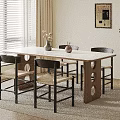 Modern Dining Table Set With Chairs Decorative Vase And Wall Art By Window Blinds