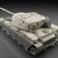 Beige Weathered Military Tank with Long Barrel Cannon Turret Heavy Tracks and Detailed Exterior