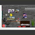 Modern Room Interior Design With Sofa Coffee Table TV Desk Wall Art And Flower Decorations