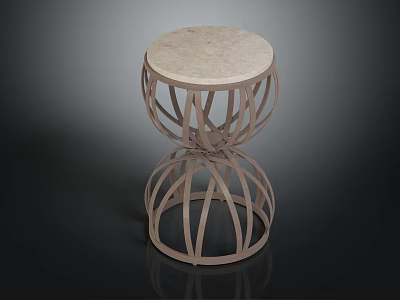 Modern Round Stool With Marble Top And Double Layer Openwork Frame Design 3d model