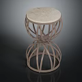 Modern Round Stool With Marble Top And Double Layer Openwork Frame Design 3d model