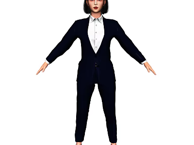 Woman in Black Suit and White Shirt Standing With Arms Outstretched 3d model