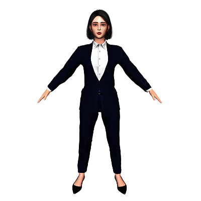 Woman in Black Suit and White Shirt Standing With Arms Outstretched 3d model