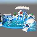 Colorful Inflatable Water Play Equipment With Penguin Polar Bear Slide Iceberg Cloud And Pool Boats