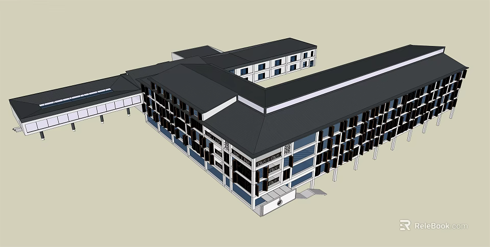 Ancient Architecture Design With Traditional Sloped Roof And Modern Multi Story Structure 3d model 