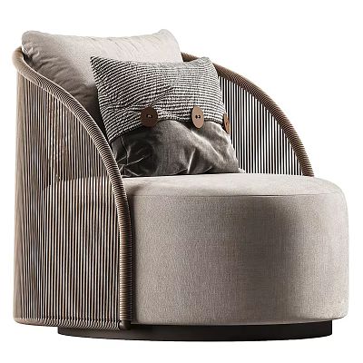Modern Single Sofa With Rattan Frame Light Gray Cushion And Button Pillow 3d model