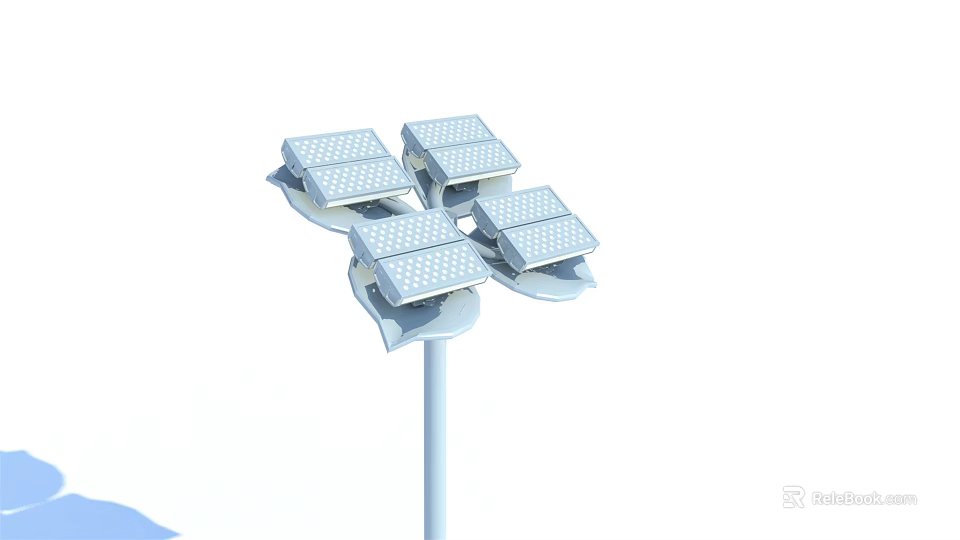 Solar Panel Equipped Outdoor Lighting Device With Four Panels On Pole 3d model