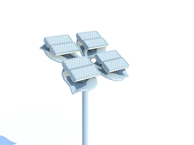 Solar Panel Equipped Outdoor Lighting Device With Four Panels On Pole 3d model