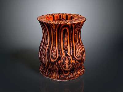 Handcrafted Wooden Carving Container With Intricate Striped Patterns And Ornate Details 3d model
