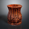 Handcrafted Wooden Carving Container With Intricate Striped Patterns And Ornate Details