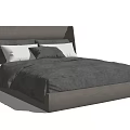 Modern Double Bed With Grey Bedspread Upholstered Headboard And Decorative Pillows 3d model