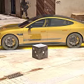 Yellow Stylish Sports Car Parked On Old Streets With Ancient Buildings