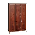 Elegant Solid Wood Three Door Wardrobe With Dark Brown Finish Carved Patterns And Metal Handles