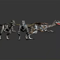Realistic Dinosaur Creatures With Three Different Species In Colorful Dynamic Poses