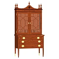 Traditional Wooden Cabinet With Glass Doors Drawers Golden Handles And Decorative Top
