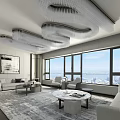 Modern Living Room Interior With Gray Sofa Round Coffee Table Crystal Chandelier And Marble Wall