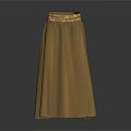 Elegant Brown Long Skirt With Golden Decorative Waistband And Flowing Silhouette