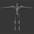 Silver Mechanical Robot Character With Red Core And Outstretched Arms Standing Pose 3d model