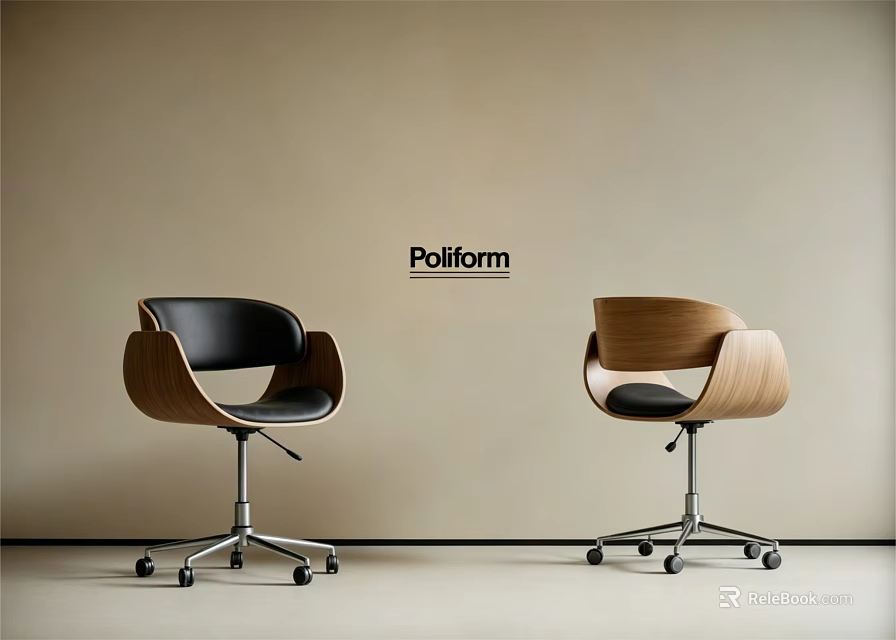 Modern Polliform Office Chairs With Wooden Armrest Black Seat And Metal Rolling Base 3d model 