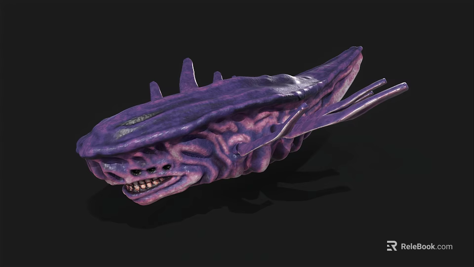 Purple Alien Creature With Sharp Spikes Fierce Mouth And Elongated Limbs 3D Rendering 3d model 