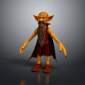 3D Fantasy Goblin Creature With Pointed Ears Long Beard Tattered Red Cloak And Brown Shoes