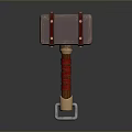 Decorative Red Strapped Hammer With Square Head And Metal Handle Base