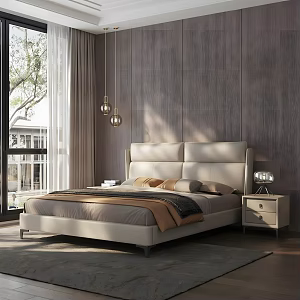 Modern Bedroom Double Bedside Table Chair Fabric Single Chair Casual Glass Table Lamp 3d model