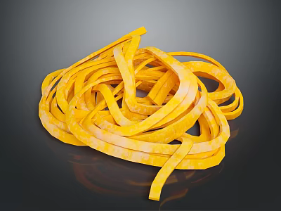 Yellow Striped Long Pasta Noodles Stacked in Twisted Pile on Dark Background 3d model